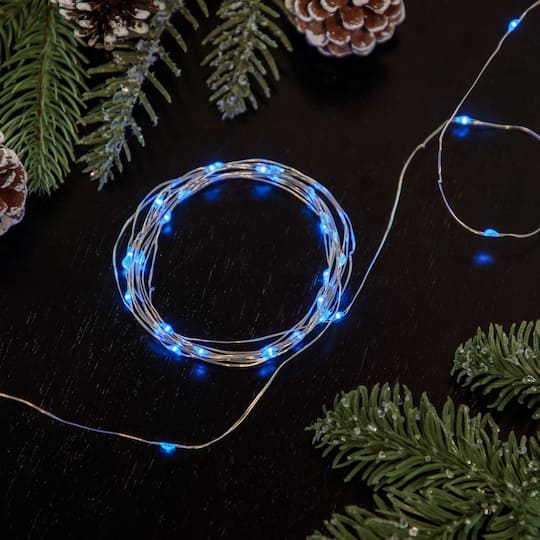 100ct Blue LED Micro Fairy Lights 16ft Copper Wire